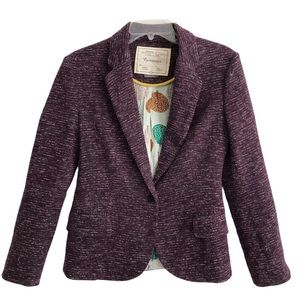 Anthropologie Cartonnier Dashes Knit Plum Purple Blazer S EUC